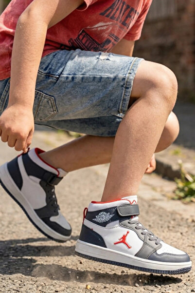 IN-STEP Eveji Navy Blue White Kids Basketball Shoes - High-Top Velcro Sneakers