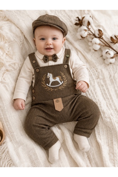 Pure Boutique Κομψό βρεφικό αγορίστικο σετ 3 τεμαχίων, ολόσωμη φόρμα με παπιγ...