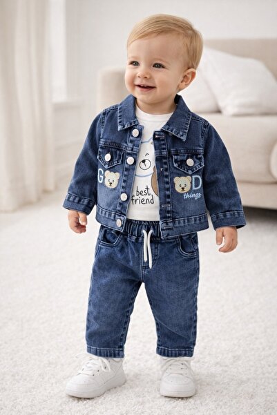 Pure Boutique Αγορίστικο τζιν σετ 3 τεμαχίων, μπλούζα, σακάκι και παντελόνι