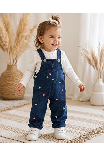 Pure Boutique Βρεφικό σετ δύο τεμαχίων για κορίτσι, τζιν ολόσωμη φόρμα με λου...