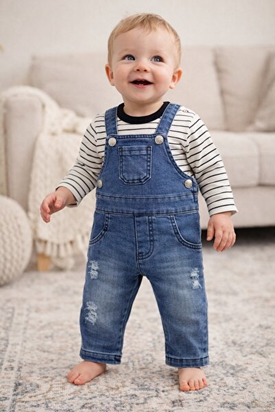 Pure Boutique Baby denim overalls with cotton t-shirt, casual set for childre...