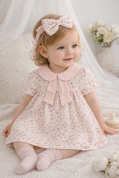 Pure Boutique Κομψό κοριτσίστικο φόρεμα με ροζ φλοράλ σχέδιο και συμπεριλαμβα...