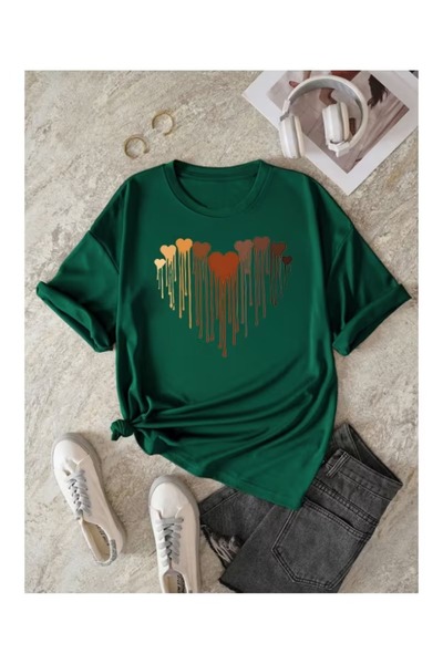 EYAX MODA Fluid Leopard Hearts Oversize Tee / T-Shirt