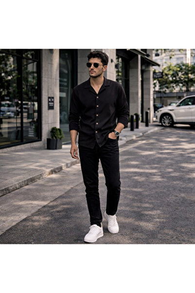 THANBUTİK κοτλέ Σετ Πλεκτό Πουκάμισο και Παντελόνι Τζιν Στενής Γραμμής