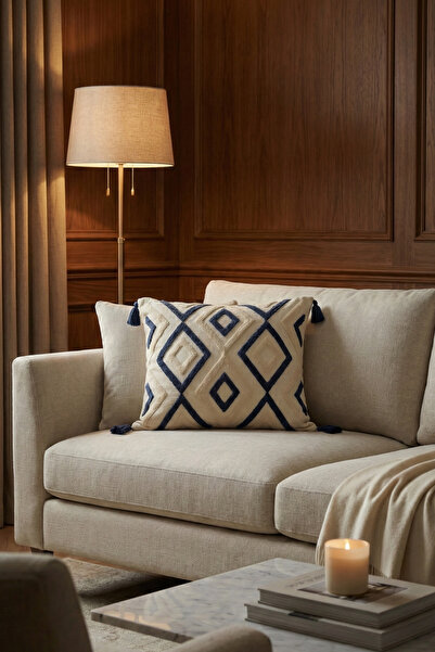morlina home Dekoratif Etnik Kilim Punch Nakışlı Püsküllü Gizli Fermuarlı Kır...