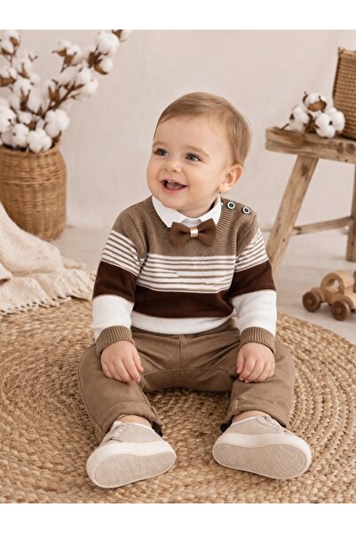 Pure Boutique Baby boy 3-piece set, elegant shirt, bow tie, sweater and casua...