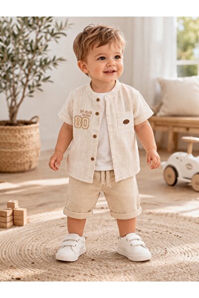 Pure Boutique Baby boy 3-piece set made of cotton, t-shirt and shorts, elegan...
