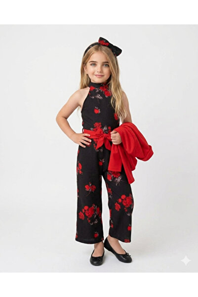 nisaykids Girl's Jumpsuit Jacket Belt Buckle Set