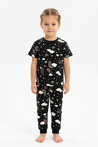 Baby Kız Çocuk Kısa Kol 2'li Pijama Takımı %100 Pamuk/Cotton Animal Desenli