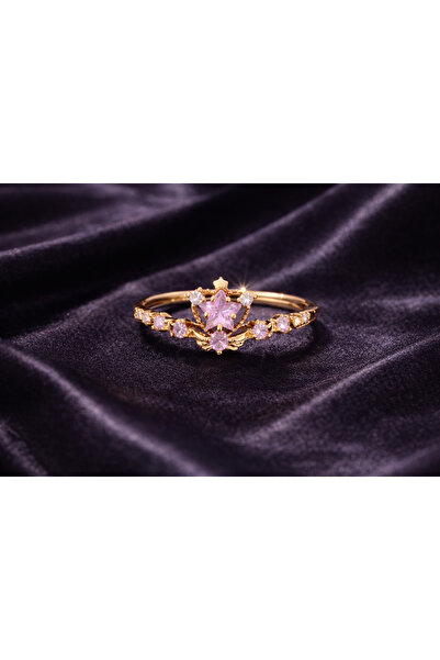 Sylvera Shop Romantic Pink Stone Crown Ring - Adjustable (Gold Color)