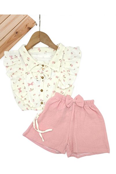 voyyo kids baby Set de vară din muselină pentru fete, 2 piese, cu crop top și...