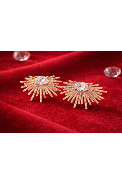 Sylvera Shop Sun Ray Model Stone Earrings (Gold Color)