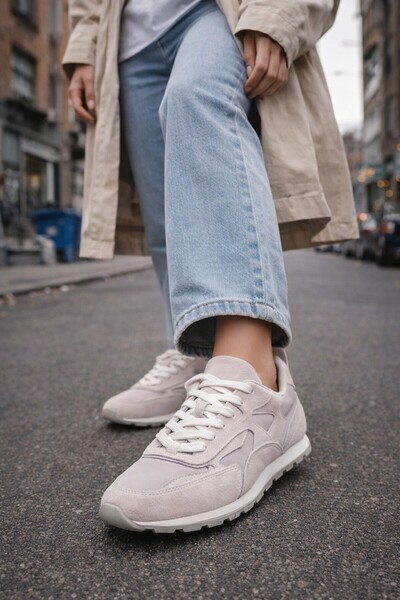 Modabuymus Γκρι Γνήσιο Δερμάτινο Σουέντ Αθλητικά Παπούτσια Casual Γυναικεία Α...