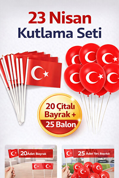 Janissary 23 Nisan Seti 20 Çıtalı Bayrak 25 Türk Bayraklı Balon Kutlama Dekor...
