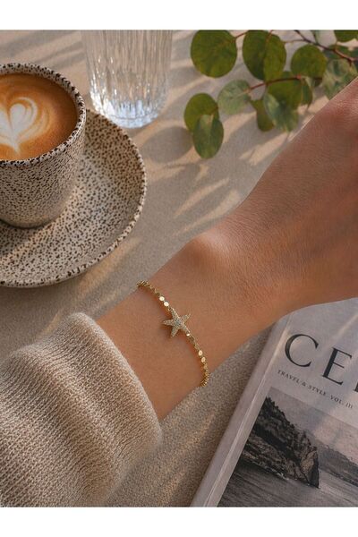 Moda Sekiz Women's Gold Stylish Detailed Steel Bracelet