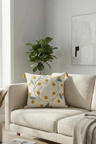 morlina home Dekoratif Papatya Çiçek Desenli Punch Nakışlı Püsküllü Gizli Fer...