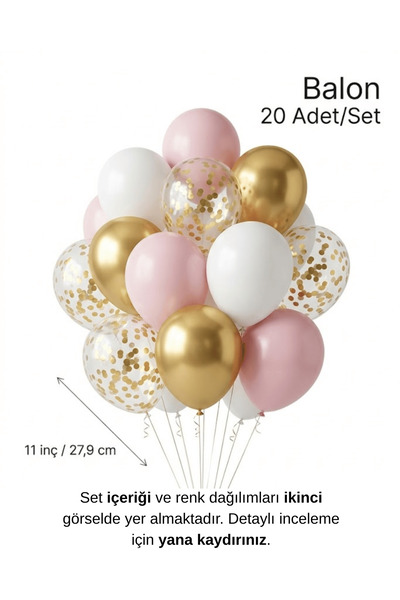 Bunloon Pembe Gold Prenses Temalı Balon Seti 20 Adet Kız Doğum Günü Parti Süs...