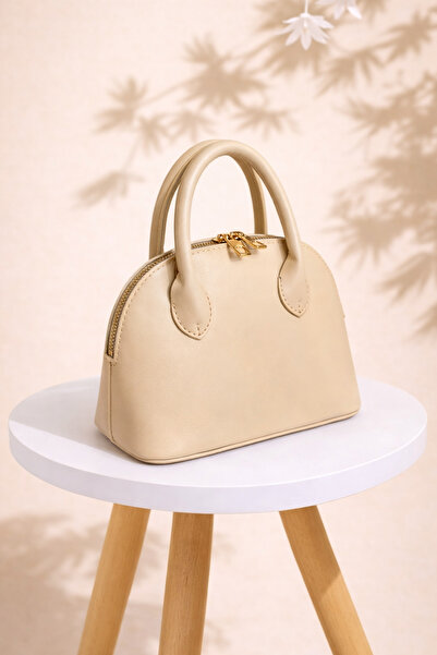 ARLEN STUDIO Kadın Mini Çanta Fermuarlı Oval Form Şık El Çantası 20x12 cm