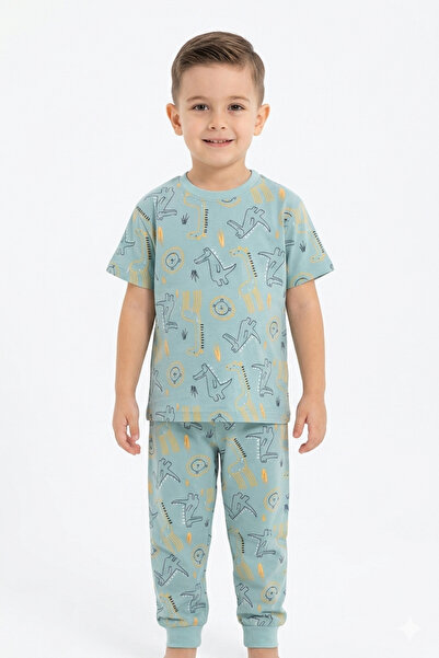 Baby Erkek Çocuk Kısa Kol 2'li Pijama Takımı %100 Pamuk/Cotton Animal Desenli