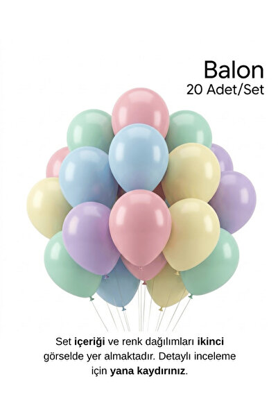 Bunloon Pastel Gökkuşağı Unicorn Temalı Balon Seti 20 Adet Kız Doğum Günü Par...