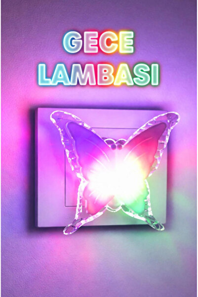 Soft Kare RGB Kelebek Gece Lambası GC15 Priz Tip ON/OFF Tuşlu Renk Değiştiren...