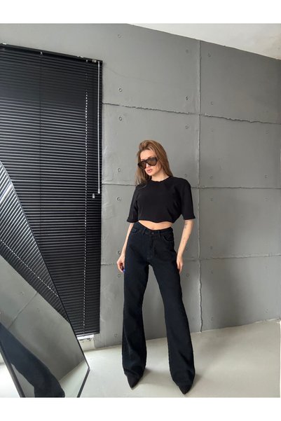 Swet Shop Jeans Women's High-Waisted Special Design Blue Wide-Leg Pants