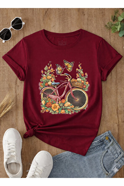 EYAX MODA Unisex Oversize T-Shirt / Tee-Shirt with Butterfly and Bicycle Print