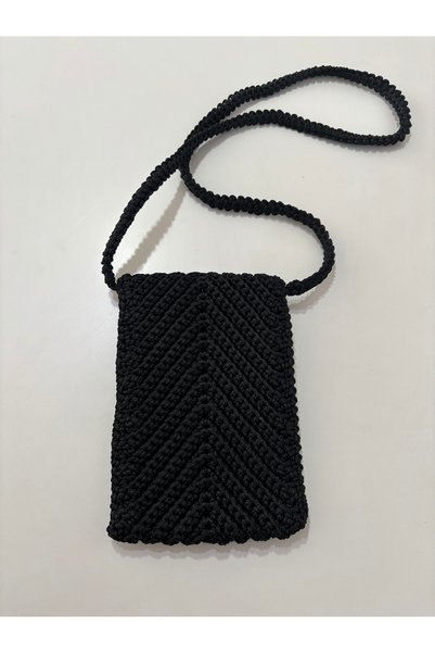 örgü Nighttime Elegance Hand Knitted Black Phone Bag
