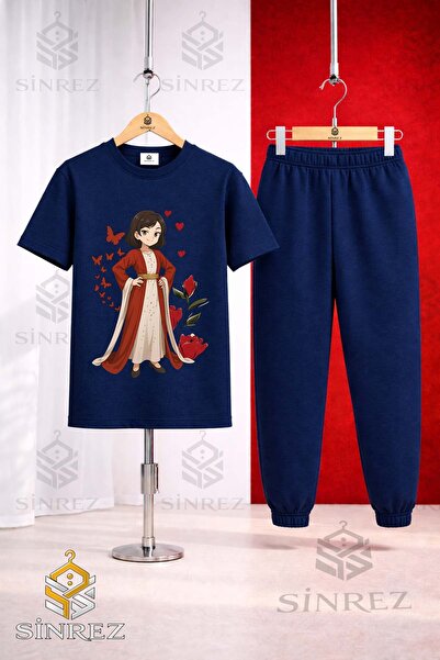 SİNREZ Unisex Kids Jyn Anime Yoresel Printed T-Shirt and Sweatpants Set