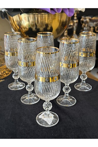 LOKMAN ZÜCCACİYE SHOWROOM 6-Piece Bohemia Crystal Special Design Hand-Cut Gol...