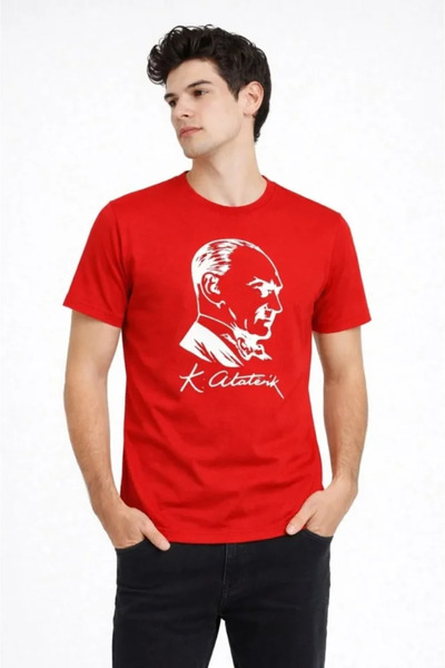 Simala Men's ataturk printed red t-shirt short sleeve crew neck basic t-shirt