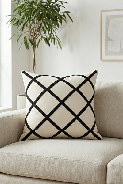morlina home Decorative Plaid Punch Embroidered Cushion Cover with Hidden Zip...