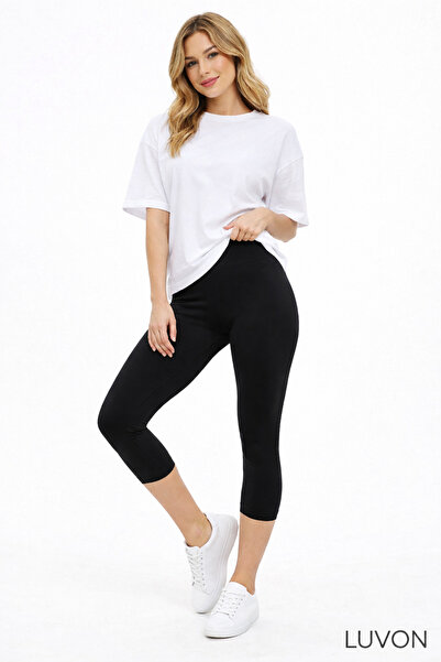 LUVON Μαύρο γυναικείο κολάν ψηλόμεσο, χωρίς ραφές, ελαστικό, για καθημερινή χ...