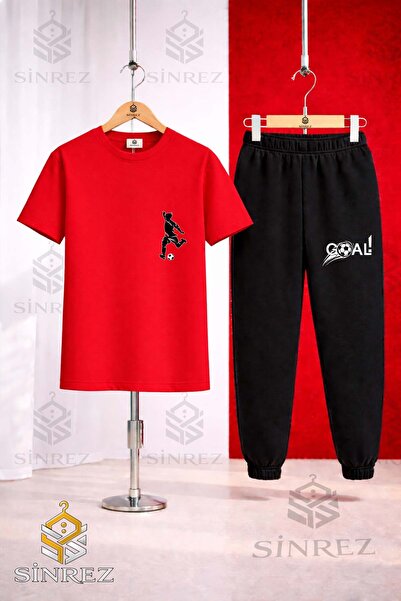SİNREZ Unisex Kids Footballer Syh Sol Ust Printed T-Shirt Tracksuit Set