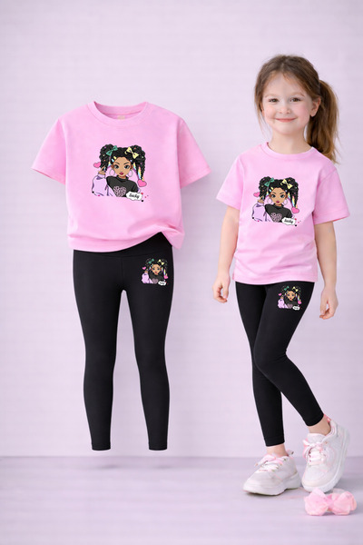 LORVEX Κολάν για μαμά και κόρη - Σετ μπλουζάκι 100% βαμβακερό με στάμπα, ελασ...