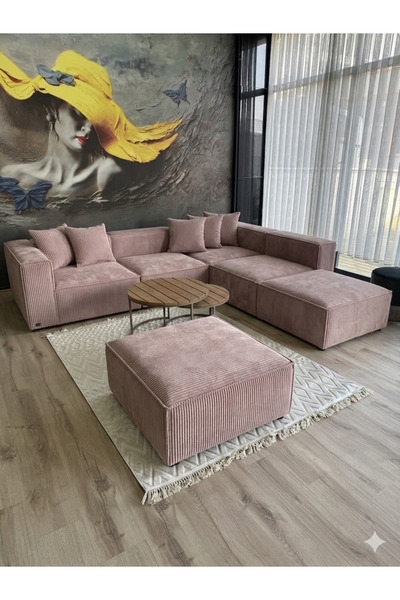 Erduran Mobilya ANGELO 6 MODÜL FİTİLLİ KADİFE KUMAŞ KÖŞE KOLTUK TAKIMI