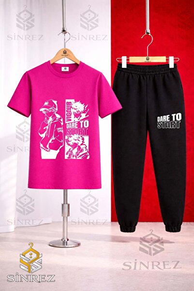SİNREZ Unisex Kids Dare to Start Byz Printed T-Shirt and Sweatpants Set
