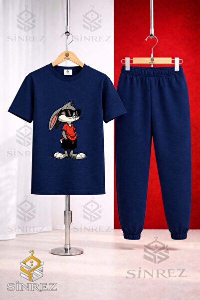 SİNREZ Unisex Kids Gzlk Boksbony Printed T-Shirt and Sweatpants Set