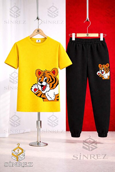 SİNREZ طقم بدلة رياضية للأطفال من الجنسين مطبوع عليه YANDAN CUTE TIGER