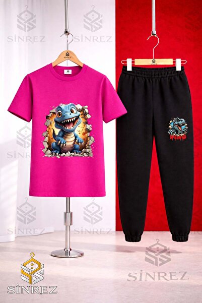 SİNREZ Set de trening unisex pentru copii DINOSAUR BLUE MAGARADAN CIKAN cu im...