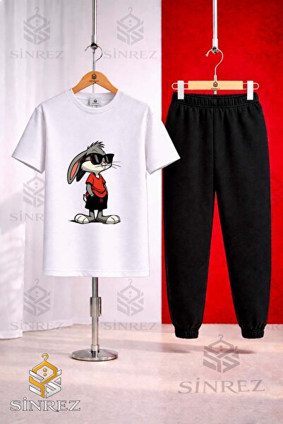 SİNREZ Unisex Kids Gzlk Boksbony Printed T-Shirt and Sweatpants Set
