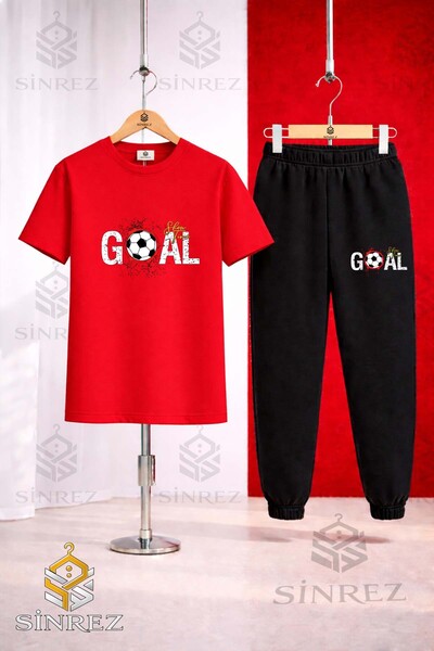 SİNREZ طقم بدلة رياضية للأطفال من الجنسين مطبوع عليه GOAL LEKELI YAZI TOP
