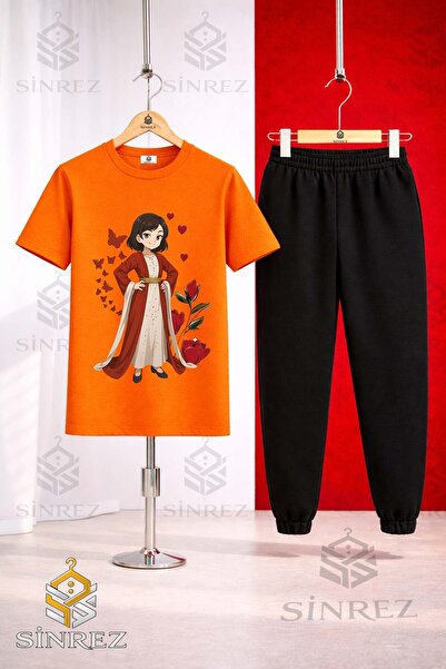 SİNREZ Unisex Kids Jyn Anime Yoresel Printed T-Shirt and Sweatpants Set