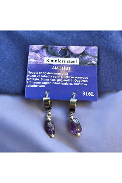 AURA STONE Ametist Natural Stone Earrings with Steel Apparatus