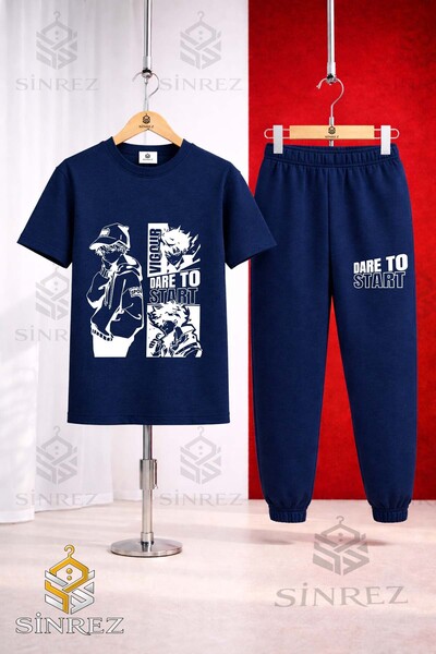 SİNREZ Unisex Kids Dare to Start Byz Printed T-Shirt and Sweatpants Set