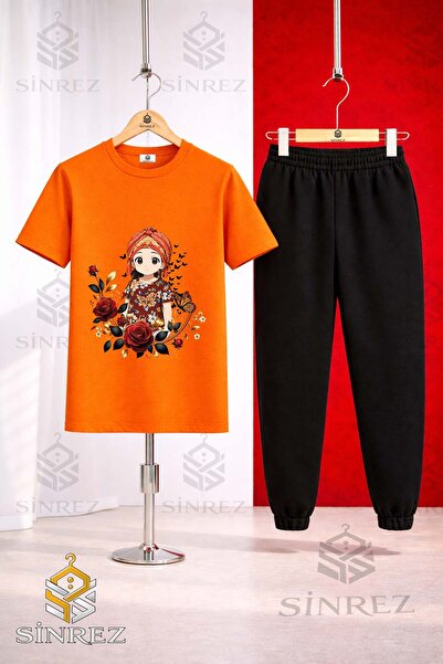 SİNREZ Unisex Kids Jyn Anime Girl Printed T-Shirt and Sweatpants Set