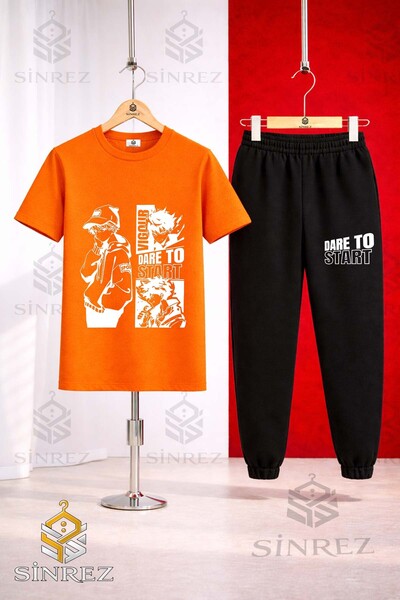 SİNREZ Unisex Kids Dare to Start Byz Printed T-Shirt and Sweatpants Set