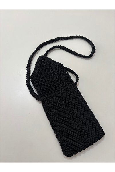 örgü Nighttime Elegance Hand Knitted Black Phone Bag
