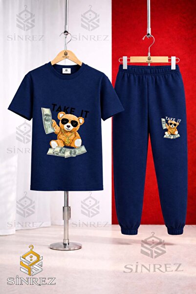 SİNREZ Set de trening unisex pentru copii AYICIK TAKE IT SYH cu tricou imprimat