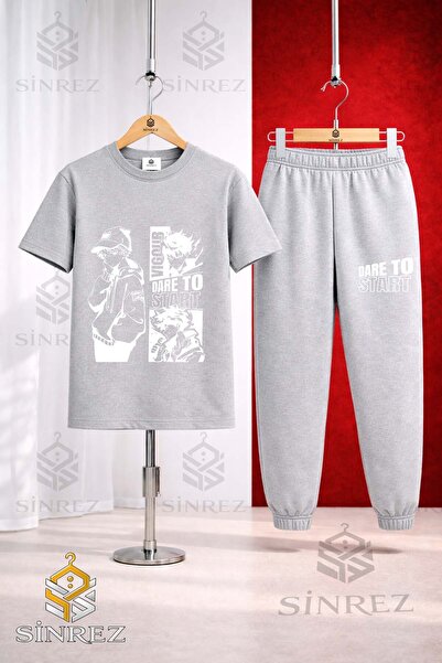 SİNREZ Unisex Kids Dare to Start Byz Printed T-Shirt and Sweatpants Set